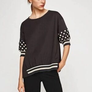 Zara Black Oversized Top with Polka Dot Sleeves